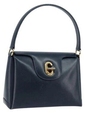 GUCCI Hand Bag Leather Navy gold 000 406 1080 Auth 173159